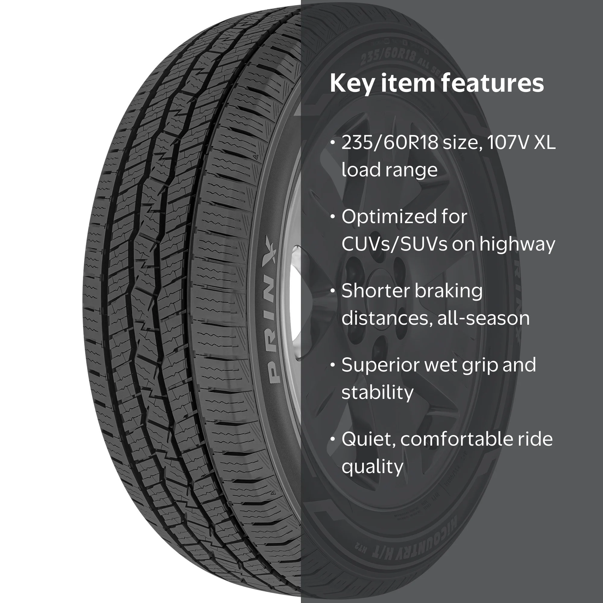Prinx, SUV and Crossover Tire, 235/60R18, Highway Terrain