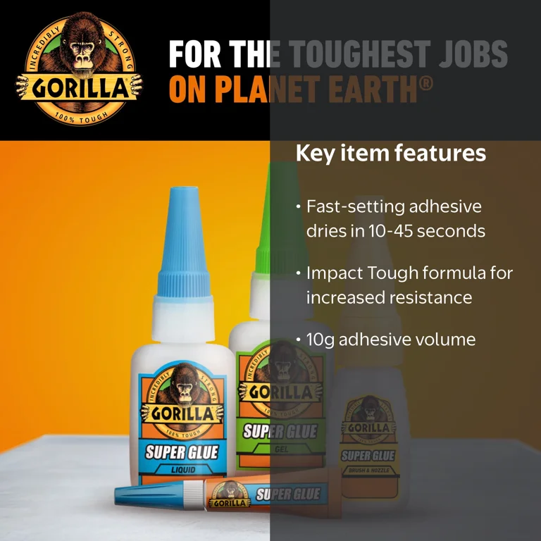 Gorilla Super Glue Brush & Nozzle 10g - Fast Drying Impact Tough