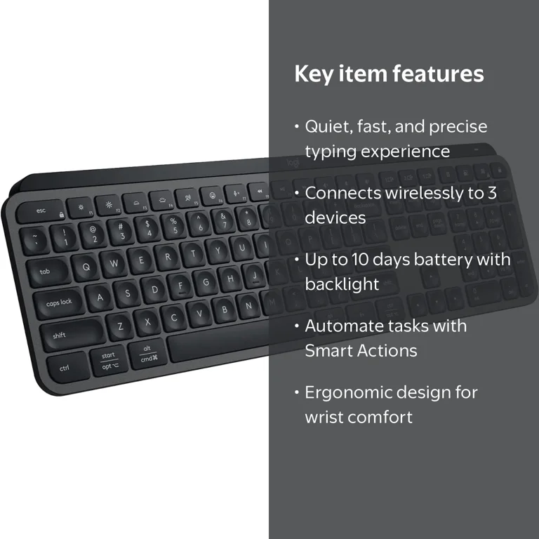 Logitech, MX Keys S Master Keyboard, Wireless Bluetooth, Gray