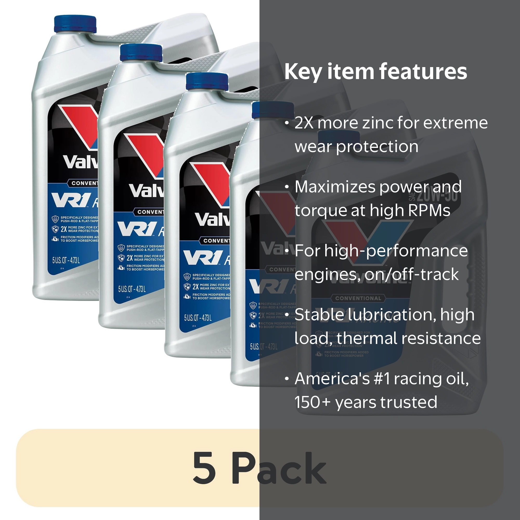 Valvoline VR1 Racing Oil 20W-50、5本セット 5 pack) Valvoline VR1 Racing SAE 20W-50 Conventional Motor Oil, 5