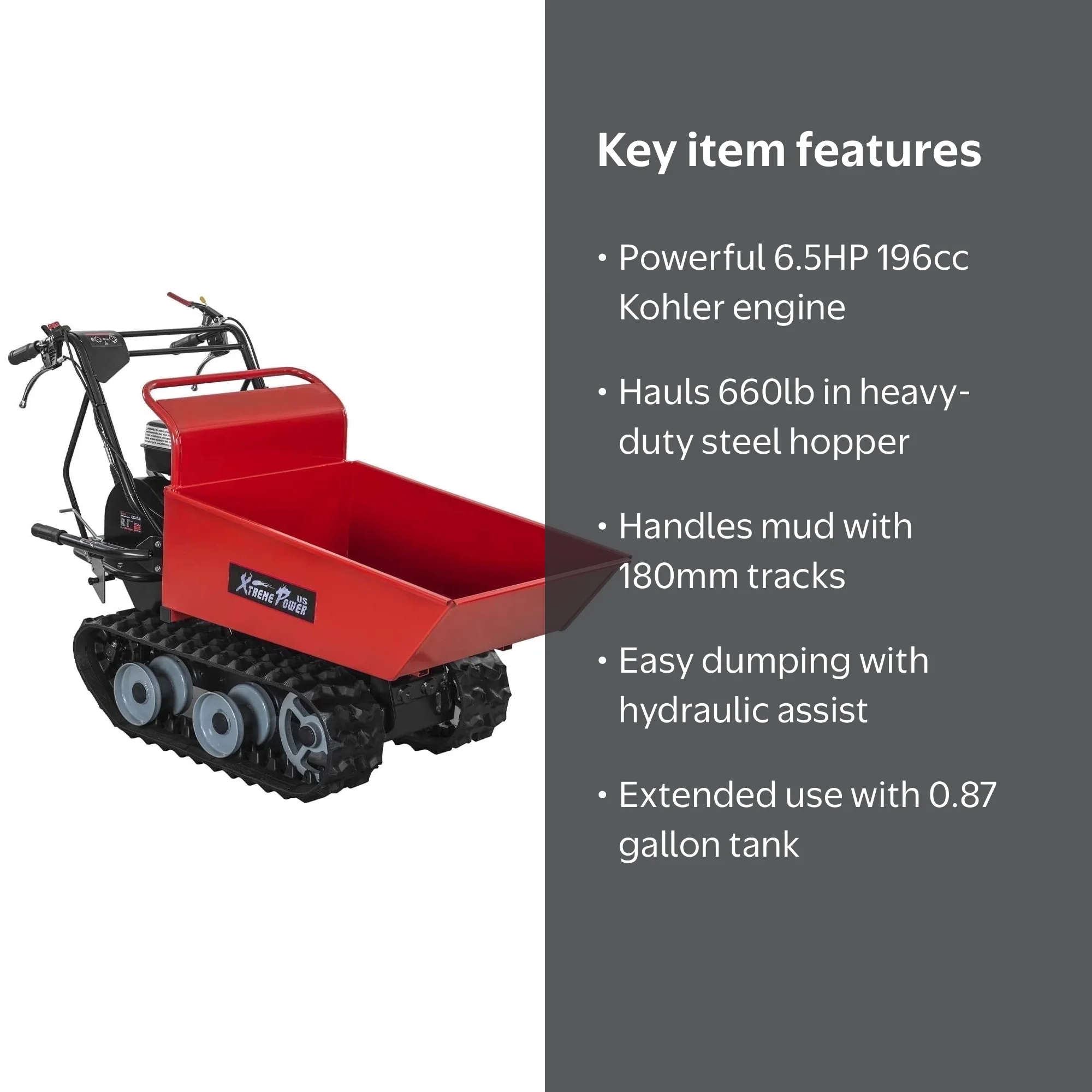 XtremepowerUS, Steel Track Barrow, 660 lb Capacity, Gas Powered