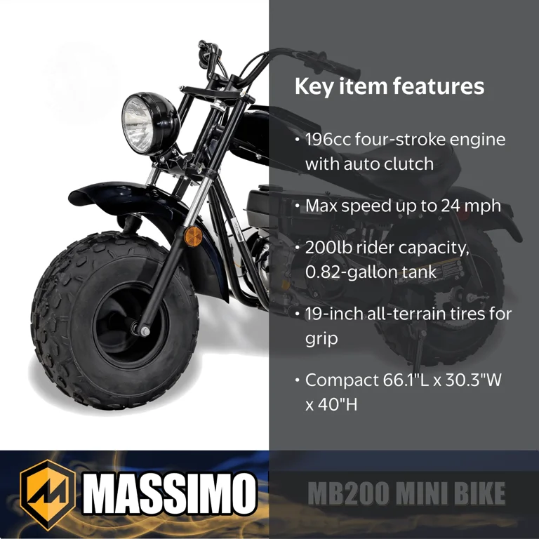 Massimo, Minibike, MB200 6.5HP 196cc Gas Powered, Black - Walmart.com