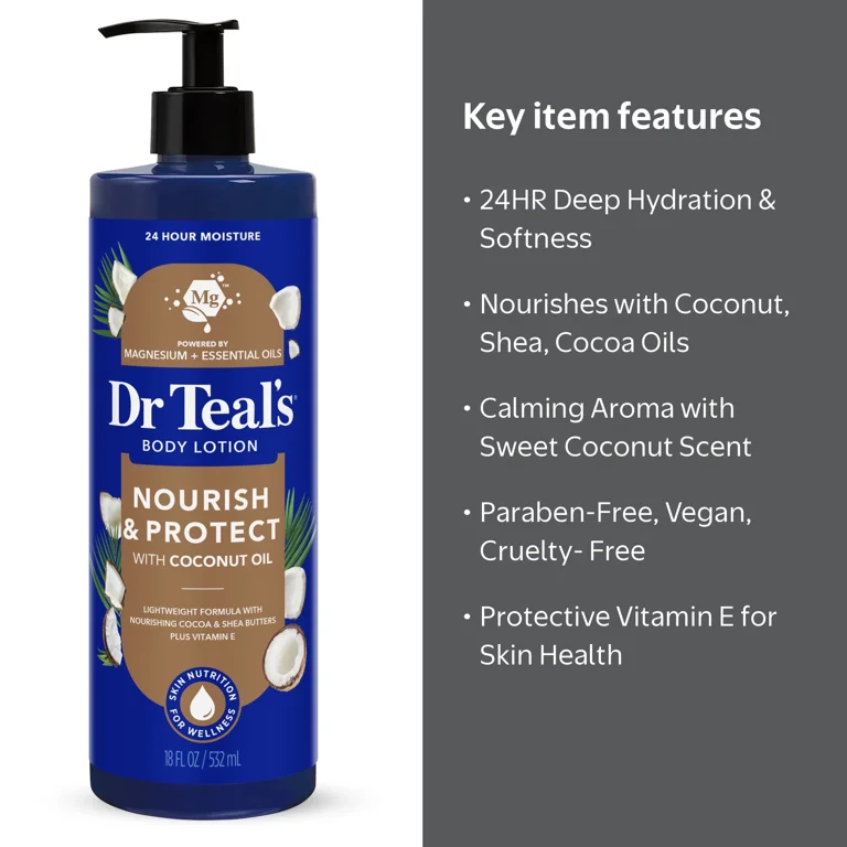 Dr Teal's, Nourish & Protect Body Lotion, 18 fl oz, Coconut