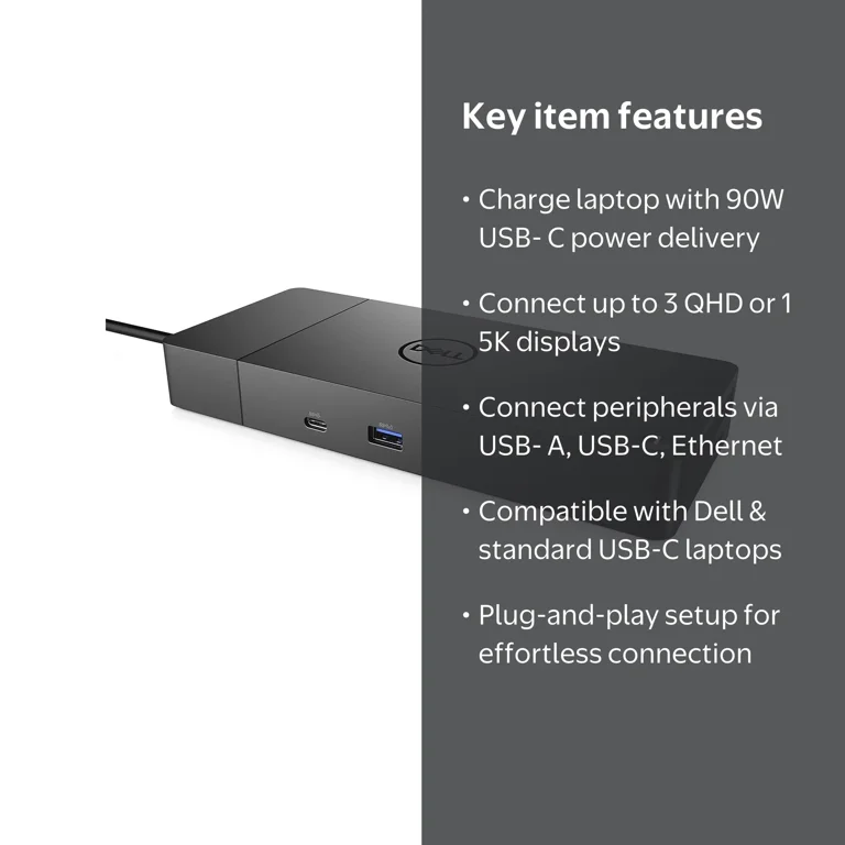 Dell WD19S Dock USB-C Computer External Laptop Dual Monitor, 180W