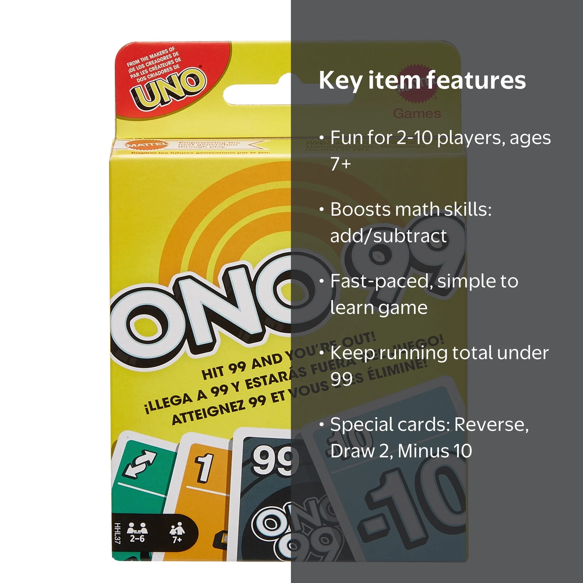 ONO 99 Card Game for Kids & Adults, Fun Math Skills Practice