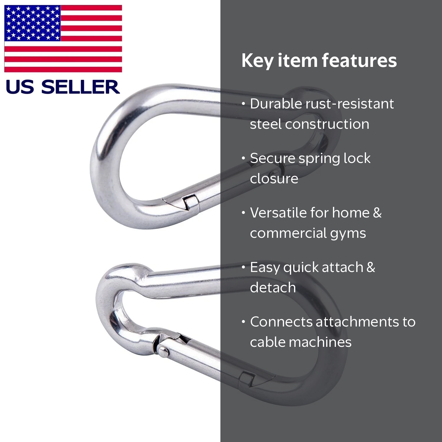 Fitness Maniac Heavy Duty Stainless Steel Spring Snap Hooks, Pair
