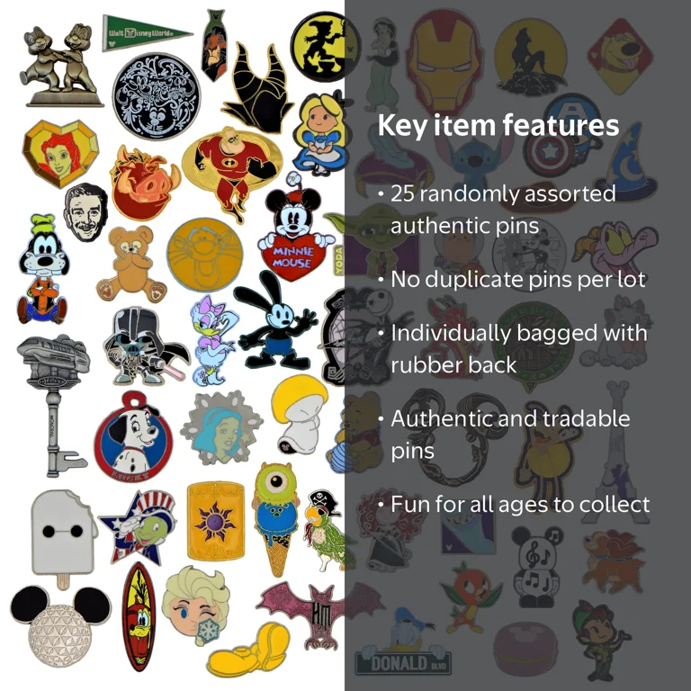 Disney, Pin Trading, Assorted Pin Lot, 25 Pins, Random Collection