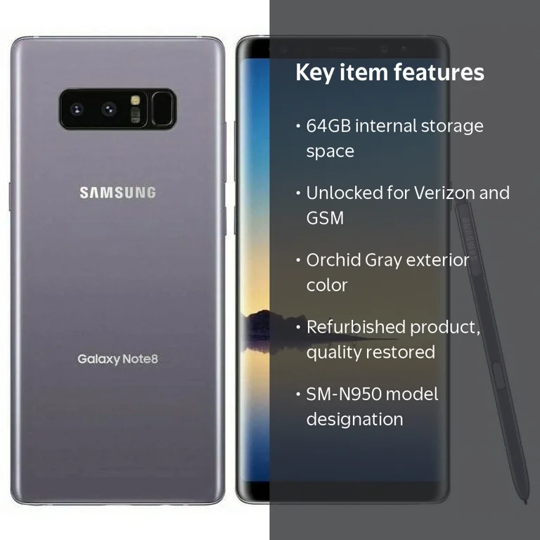 Restored SAMSUNG Galaxy Note 8 64GB Orchid Gray SM-N950 Verizon +