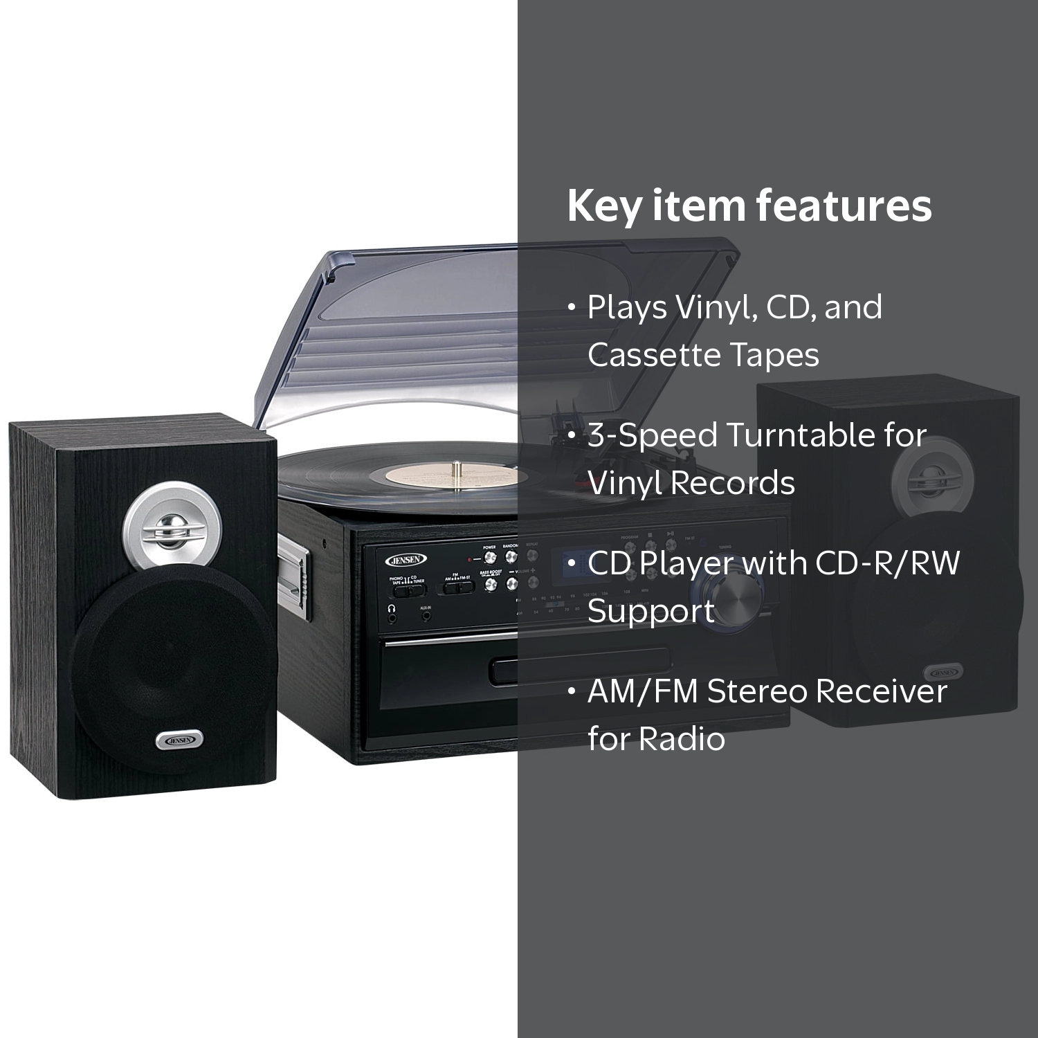 Jensen JTA-475 3-Speed Turntable with CD, Cassette and AM FM Radio