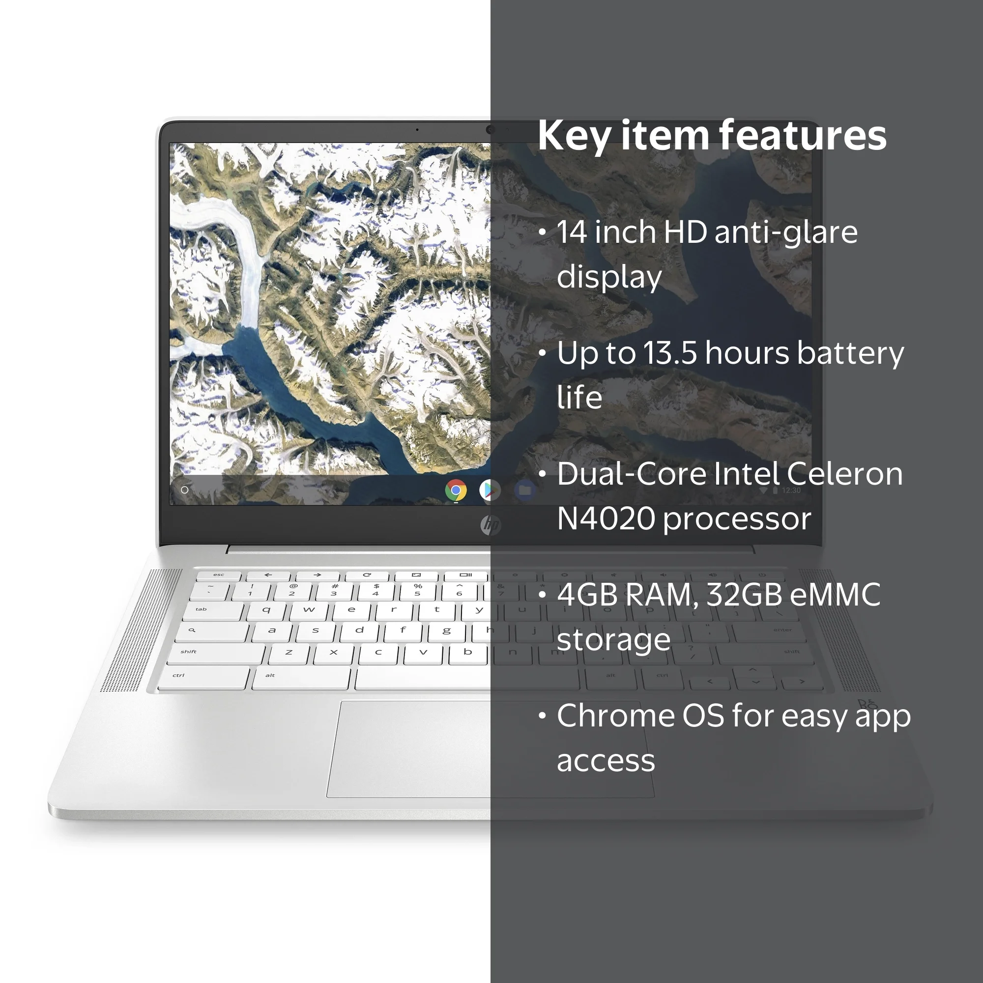 HP, Chromebook 14-Inch HD Laptop, Ceramic White, N4000 Processor