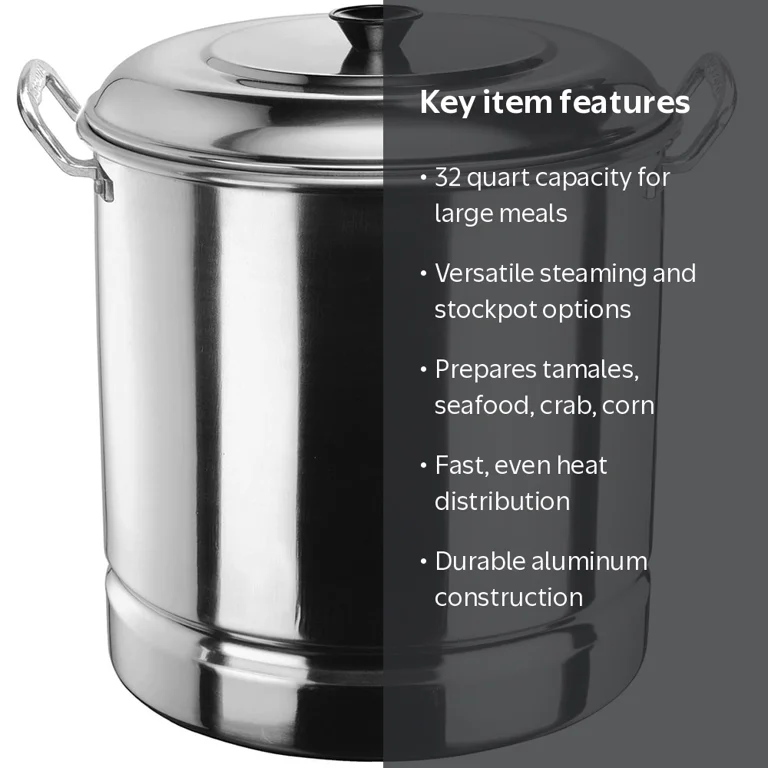 Vasconia 32 Quart Aluminum Steamer Pot with Removable Tray & Lid