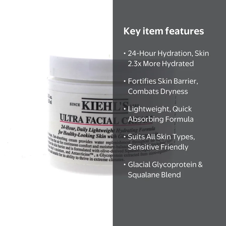 Kiehl's, Ultra Facial Cream, 4.2 oz, White, with 24-Hour Hydration