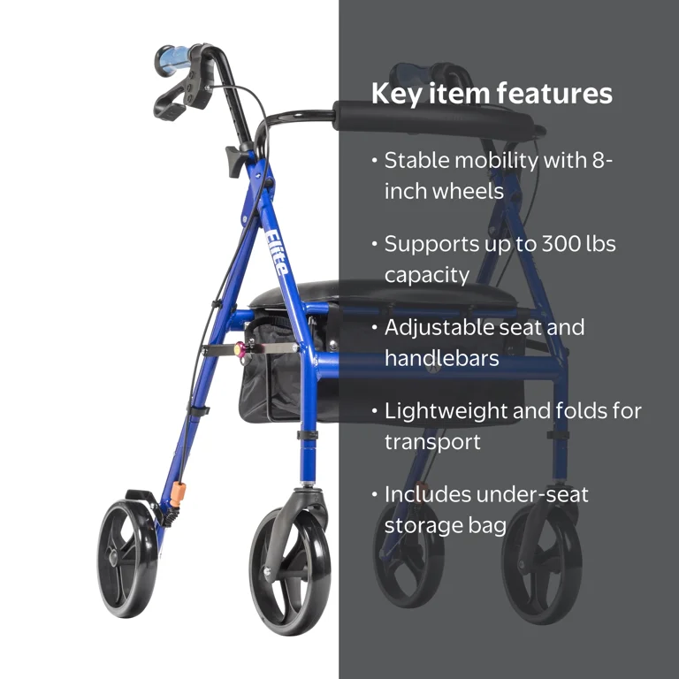 Hugo Elite Rollator Rolling Walker with Seat and Backrest, Blue