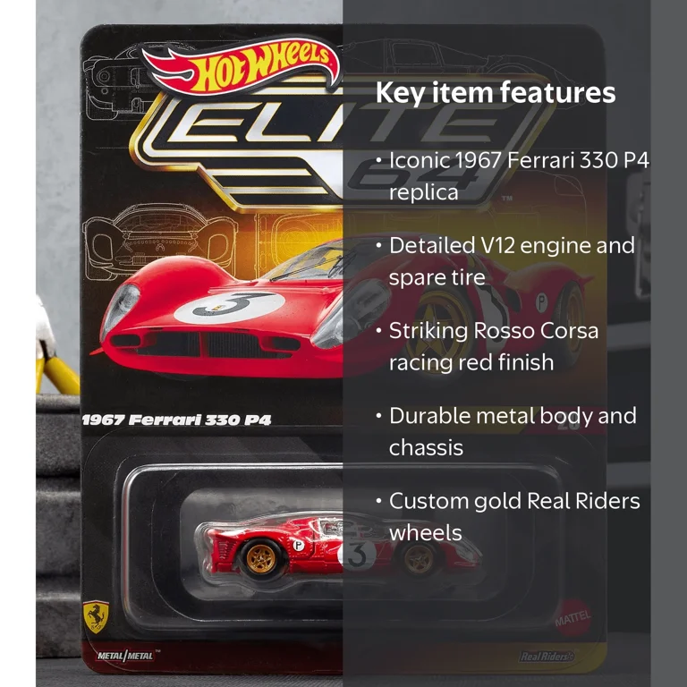 Hot Wheels Elite 64 1967 Ferrari 330 P4, Rosso Corsa Red, Premium