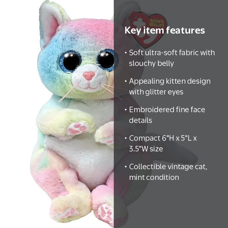 Ty Beanie Bellies Jenny The Multicoloured Kitten with Glitter Blue