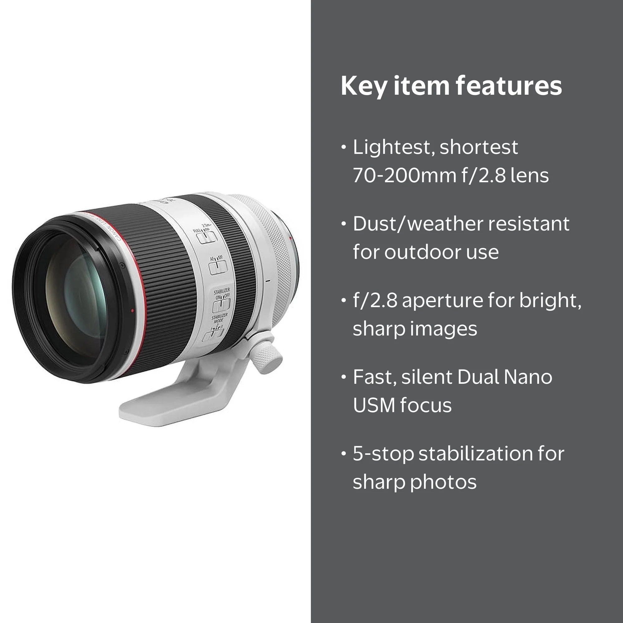 Canon Zoom Lens RF 70-200mm f/2.8L IS USM, Compact & Portable with