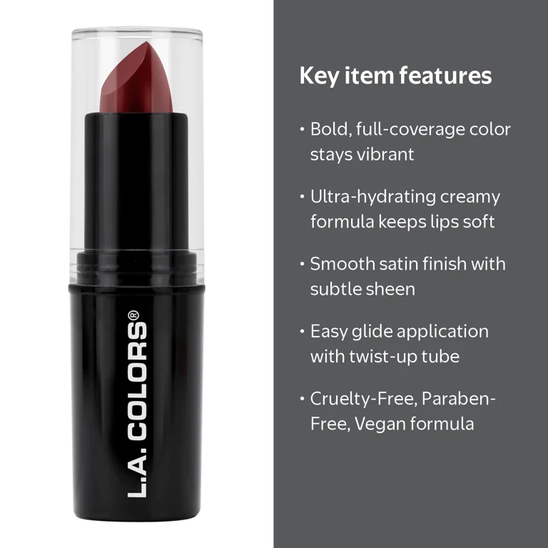 口紅 Lchan L.A. COLORS Long-Wearing Satin Velvet Lipstick, Hydrating Formula