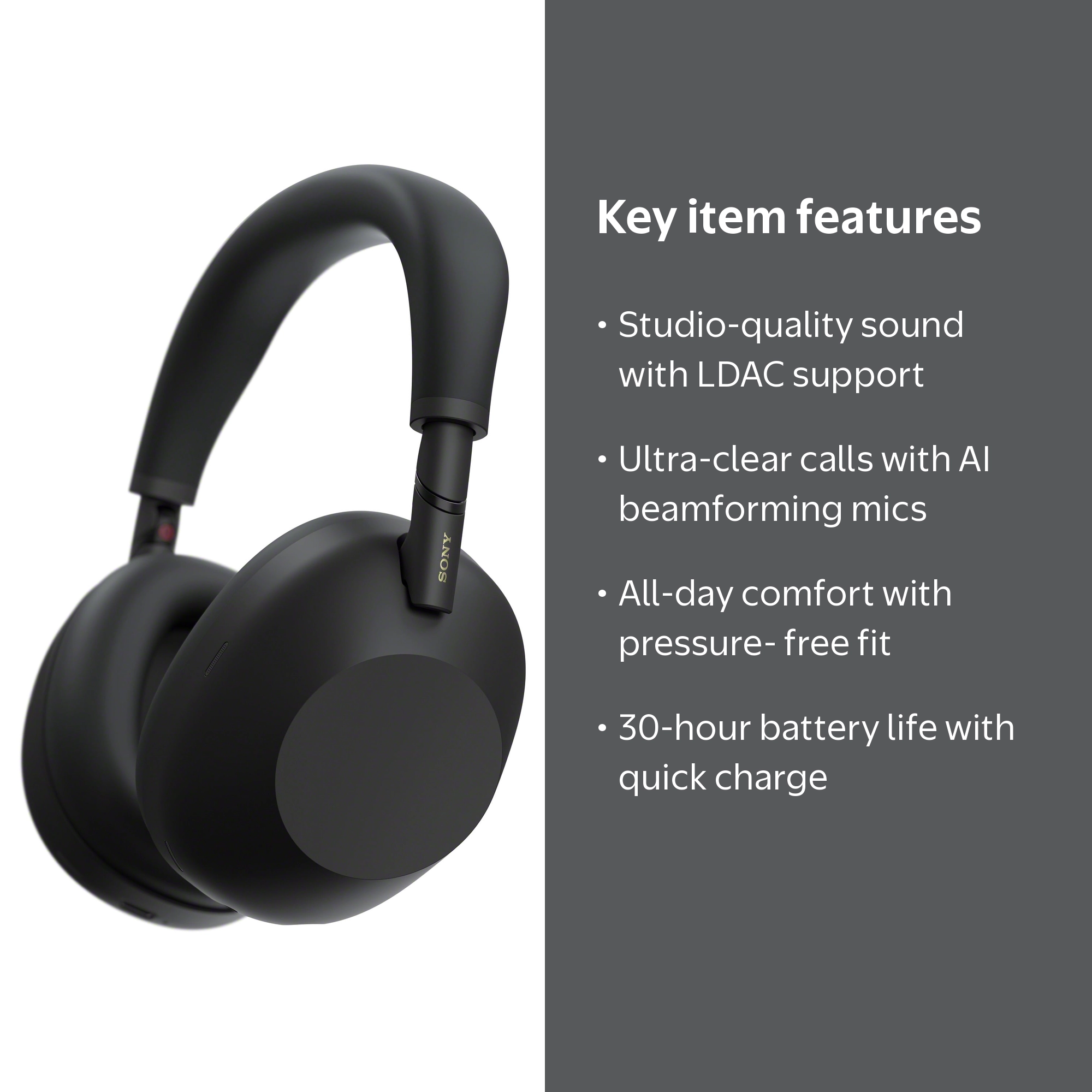 Sony, Noise Canceling Wireless Headphones, Black, 30-Hour Battery