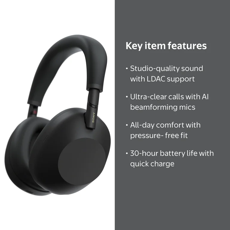 Sony WH-1000XM6 Noise Canceling Wireless Headphones, Black, Over