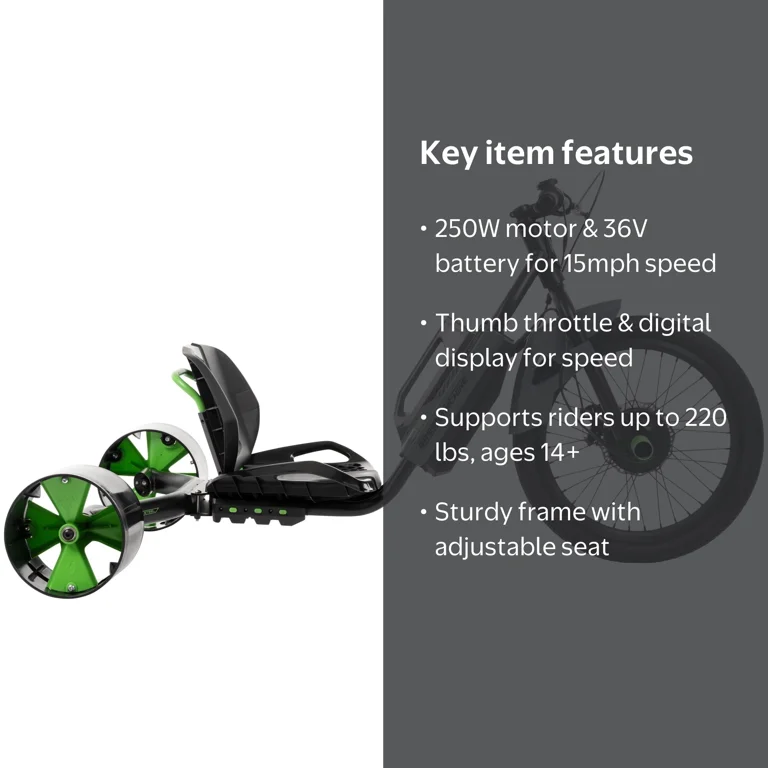 Huffy Green Machine 36V Electric Drift Trike, 15 MPH, Adult/Teens