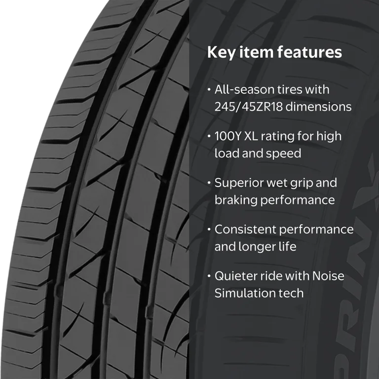 Free Shipping! Prinx All Season Tire 245/45ZR18 100Y XL with Wet