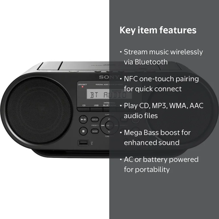 Sony Bluetooth CD/Radio Boombox with NFC One-touch, Mega Bass and Sony Bluetooth CD/Radio Boombox with NFC One-touch, Mega Bass and