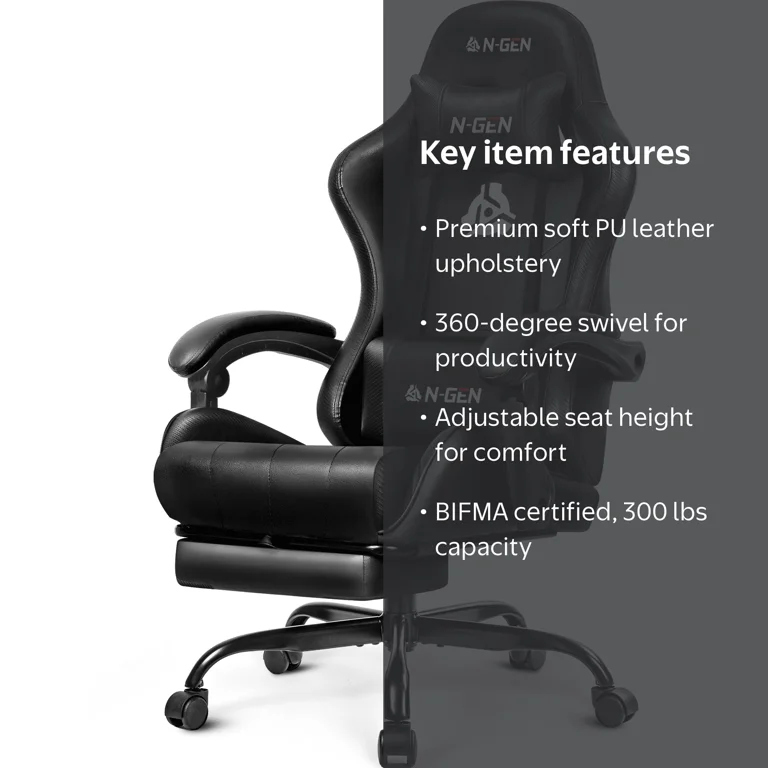 Neo Chair N-GEN Black Gaming Chair, Ergonomic Adjustable Computer