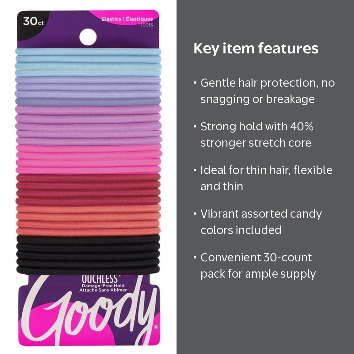 Goody, Hair Ties Elastics, 30ct, Assorted Candy Colors  display picture 2