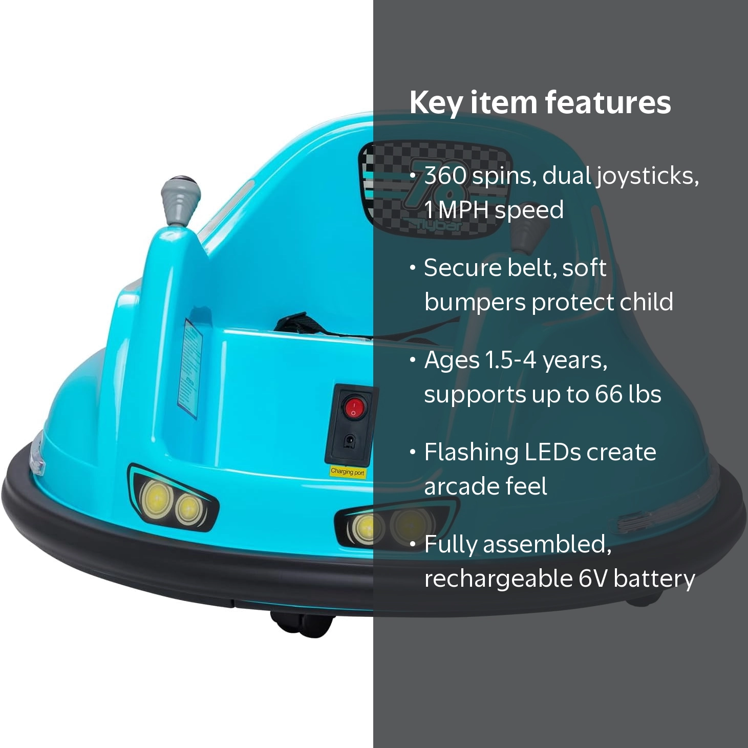 Flybar, Electric Ride On Toy Bumper Car, 6V, Turquoise with LED