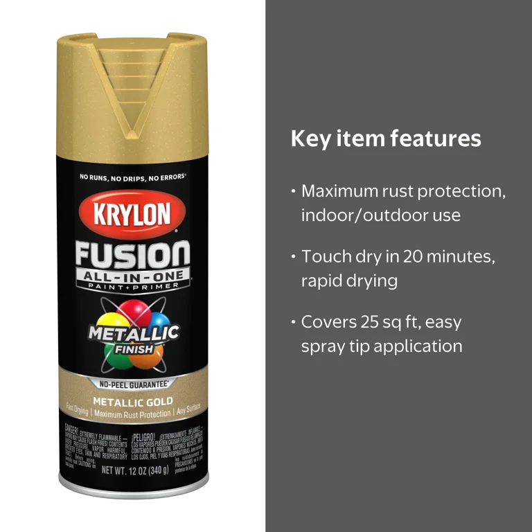 2 pack) Krylon Fusion All-In-One Metallic, Metallic, Gold, 12 oz