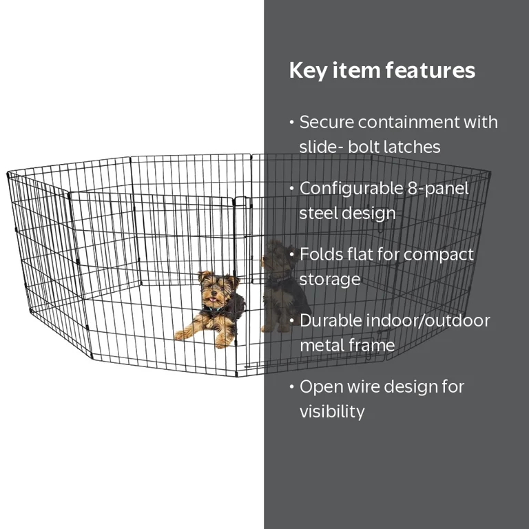 Vibrant Life Foldable 8-Panel Steel Wire Playpen for Dogs, Black