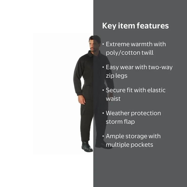 Rothco Men's Black Insulated Coveralls for Work and Construction