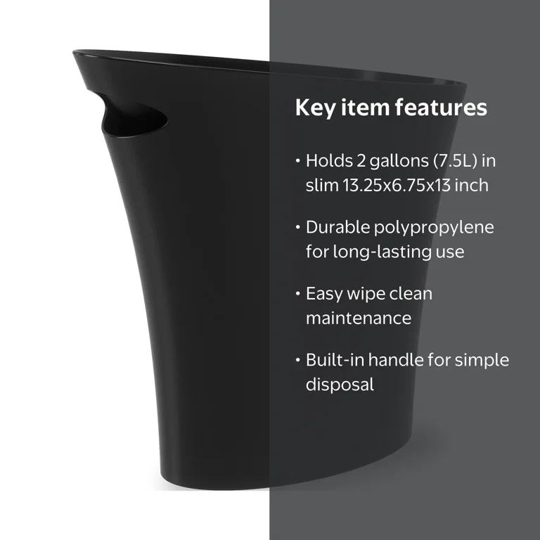 Umbra 2 gal Skinny Sleek & Stylish Bathroom Trash Can, Black