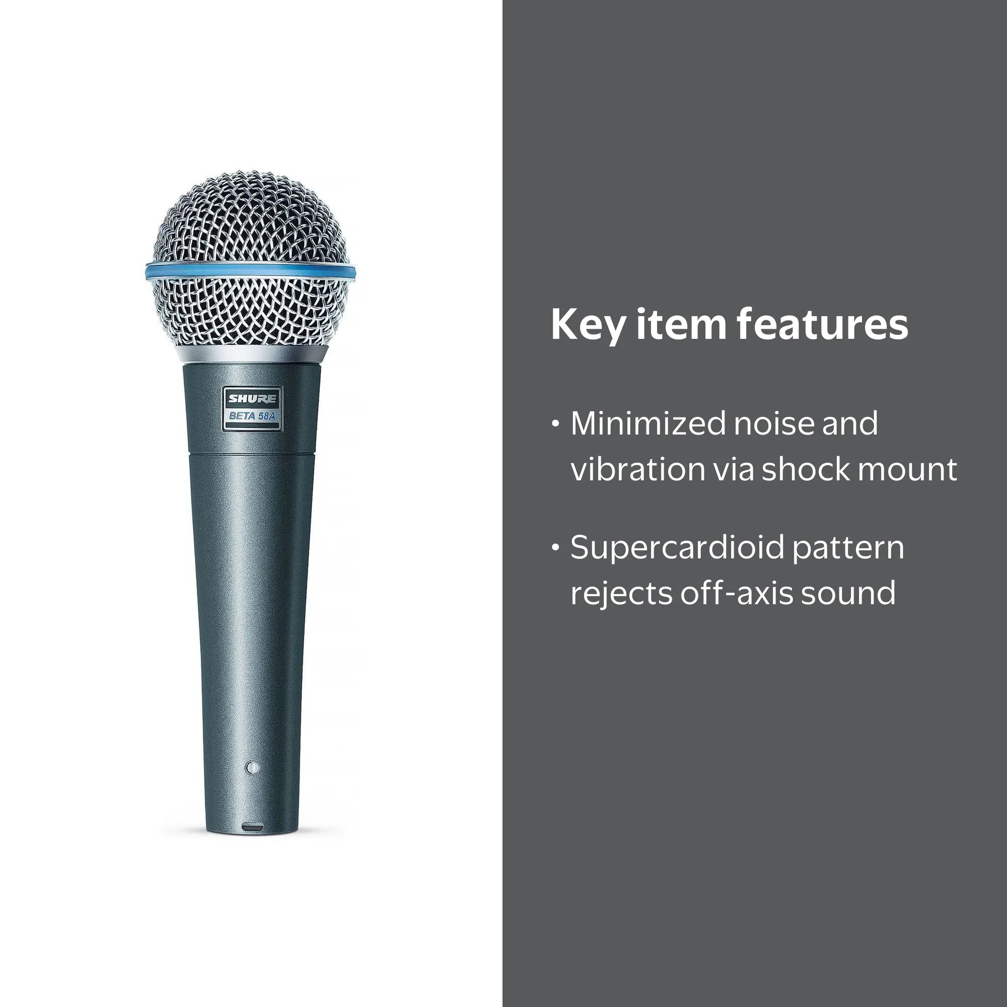 Shure BETA 58A Professional Studio Vocal Microphone, Supercardioid