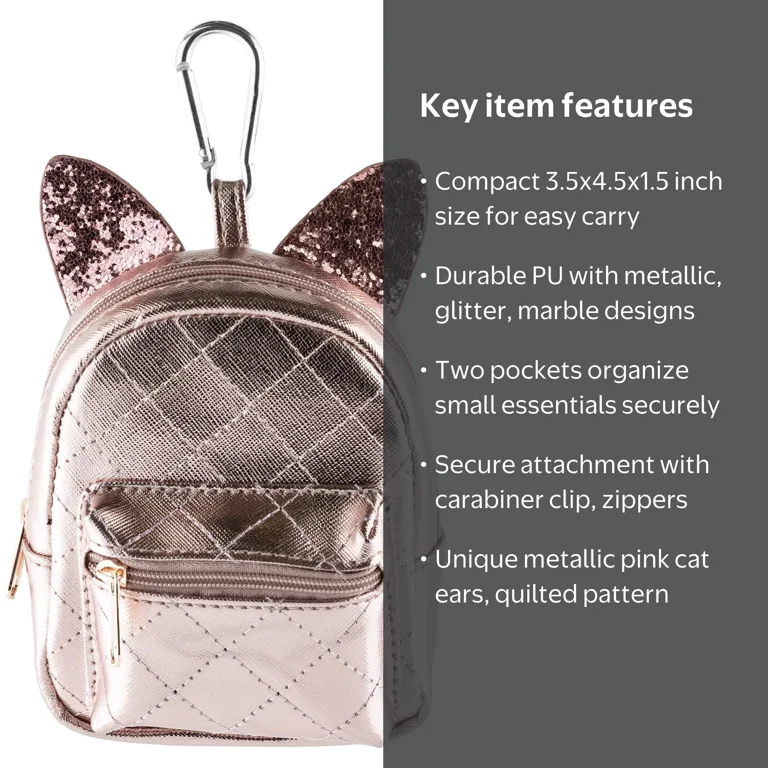 cat mini backpacks Backpack Pouch 8.89W x 12.70H x 3.81D cm Cute Furry Plush Black Cat