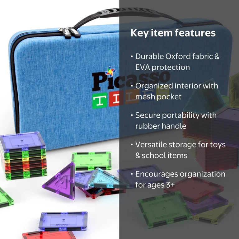 PICASSO TILES Carrying Case for Magnetic Tiles, Travel Storage Bag