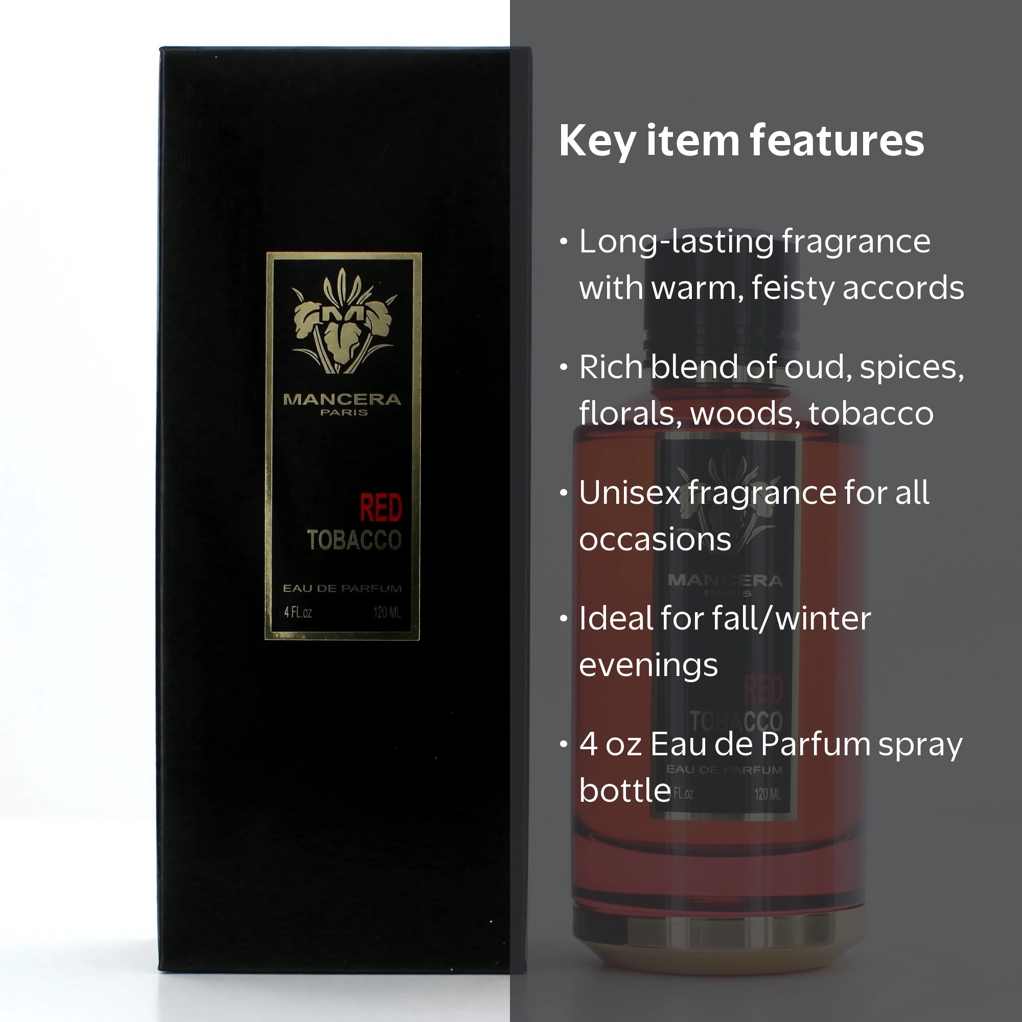 mancera red tobacco tester EDP (U) 120ML  Luxury Perfume Malaysia A few spritzes are all you need to leave a lasting impression Mancera Red Tobacco, 4 oz