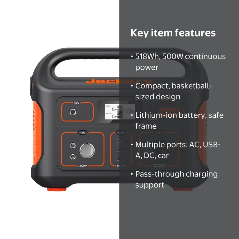 Jackery, Portable Power Station Explorer 500, 518Wh, 500W/1000W