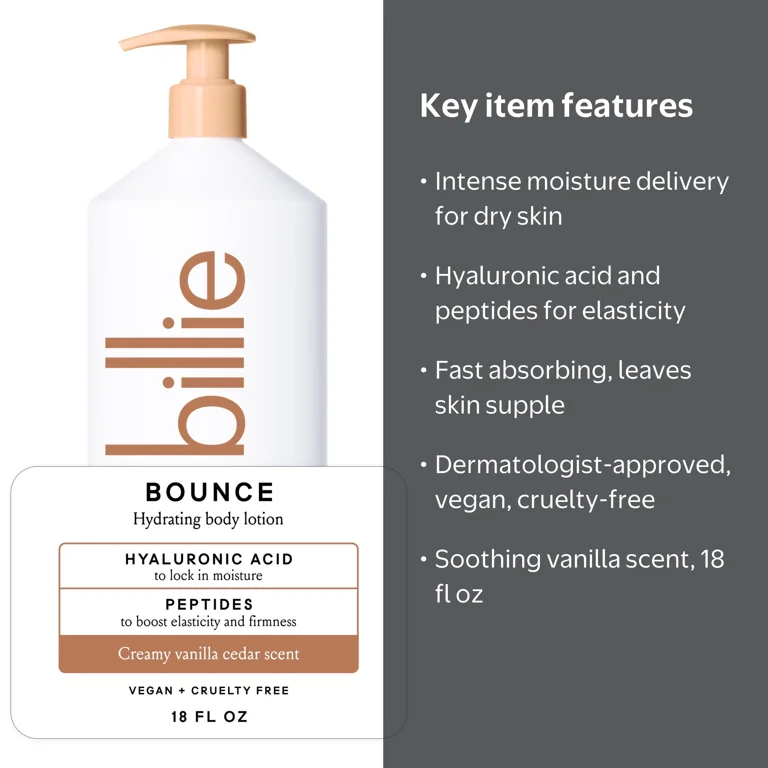 Billie, Women's Body Lotion, 18 fl oz, Vanilla Cedar Scent