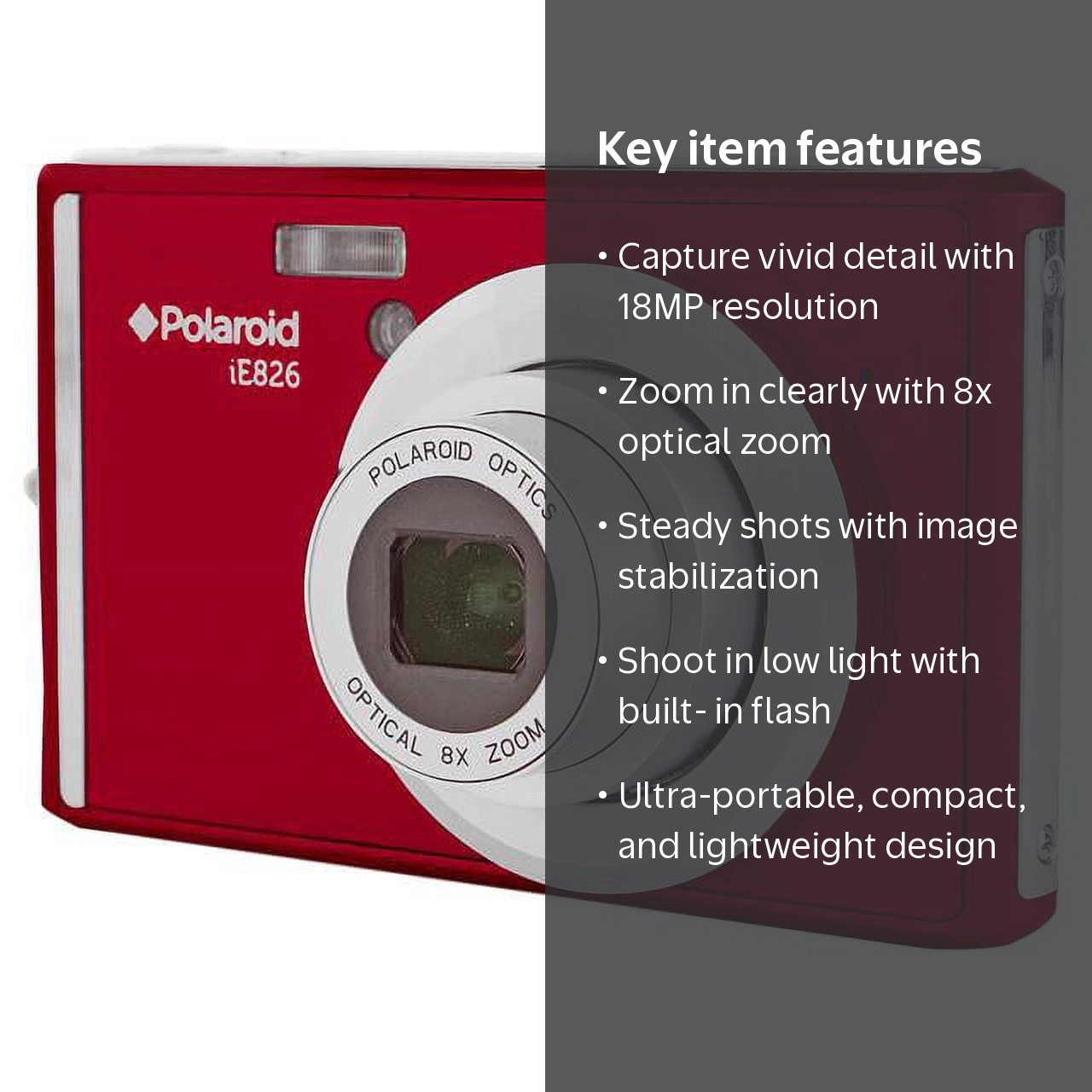 POLAROID IE826-RED 18MP DIGITAL STILL CAMERA with 2.4in Screen RED