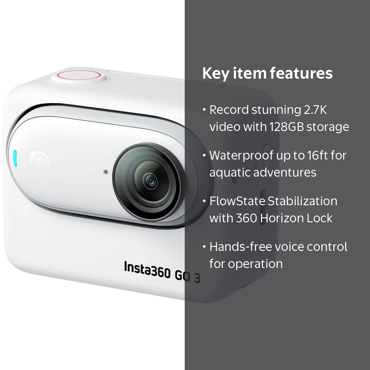 Insta360 GO 3 Action Camera, 2.7K Waterproof, White - 128GB