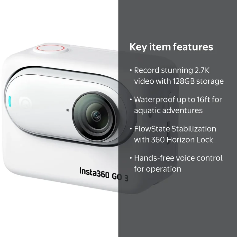 Insta360 GO 3 Action Camera, 2.7K Waterproof, White - 128GB