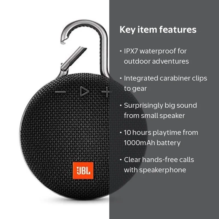 Waterproof Clip 3 Speaker with Bluetooth, Built-in Battery and