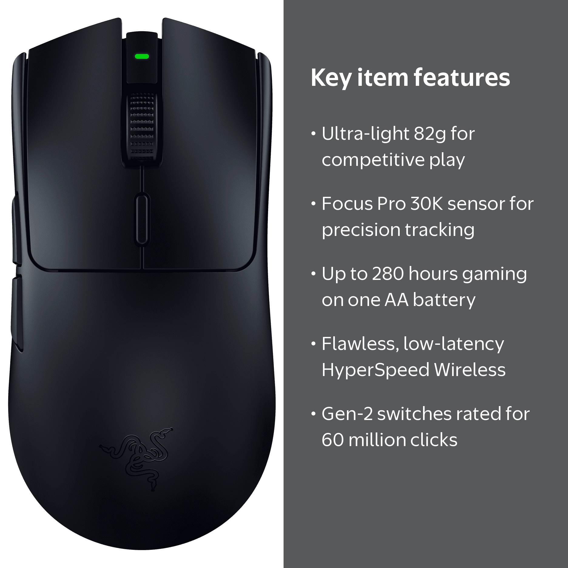 Razer, Esports Wireless Mouse, Viper V3 Hyperspeed, 82g Black