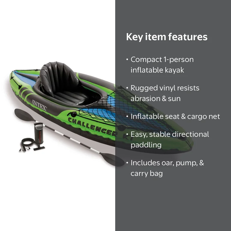 Intex Challenger K1 1-Person Inflatable Kayak + Oars and Pump Intex Challenger K1 1-Person Inflatable Kayak + Oars and Pump