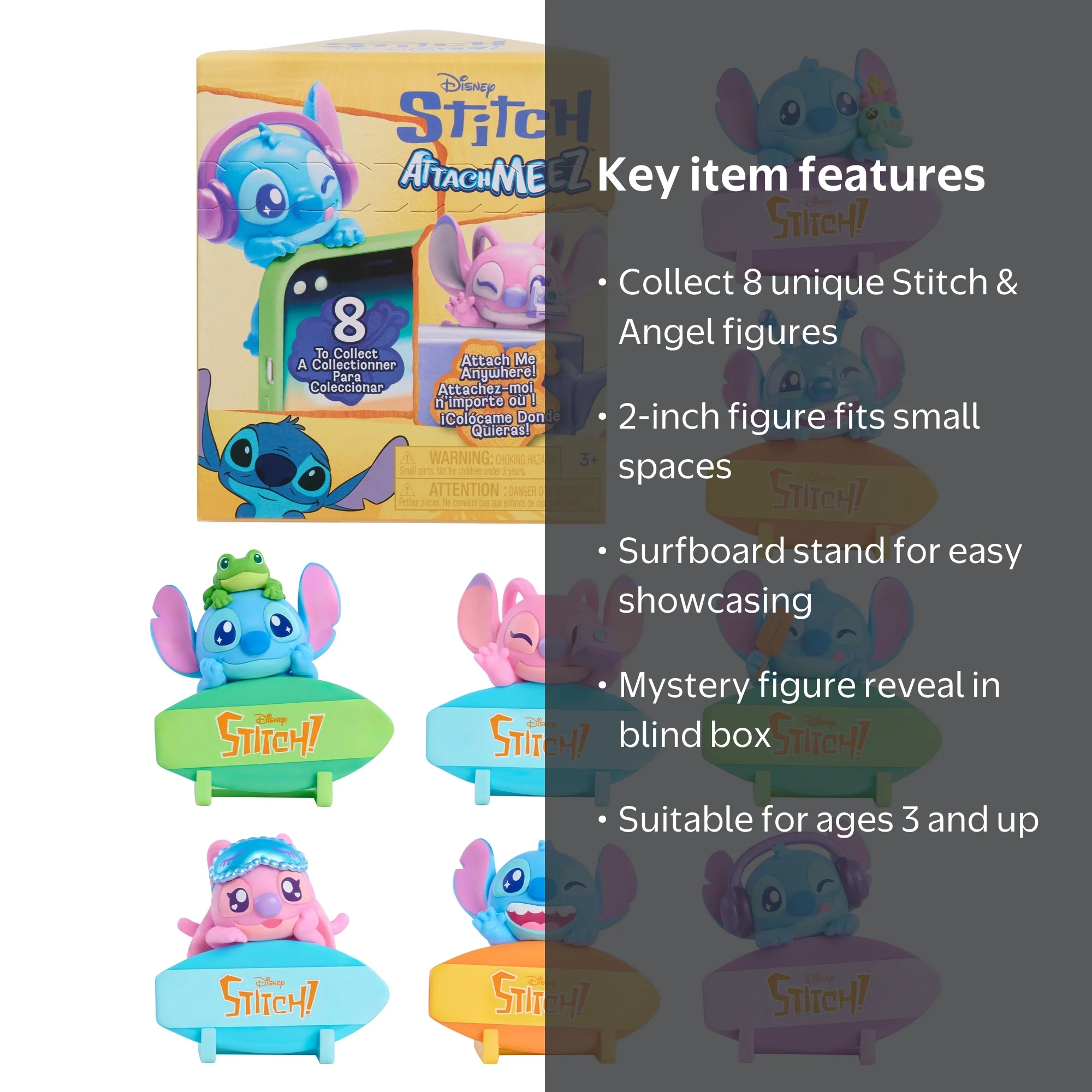 Disney Stitch Attachmeez Collectible Mini Figure Blind Box, Hangs