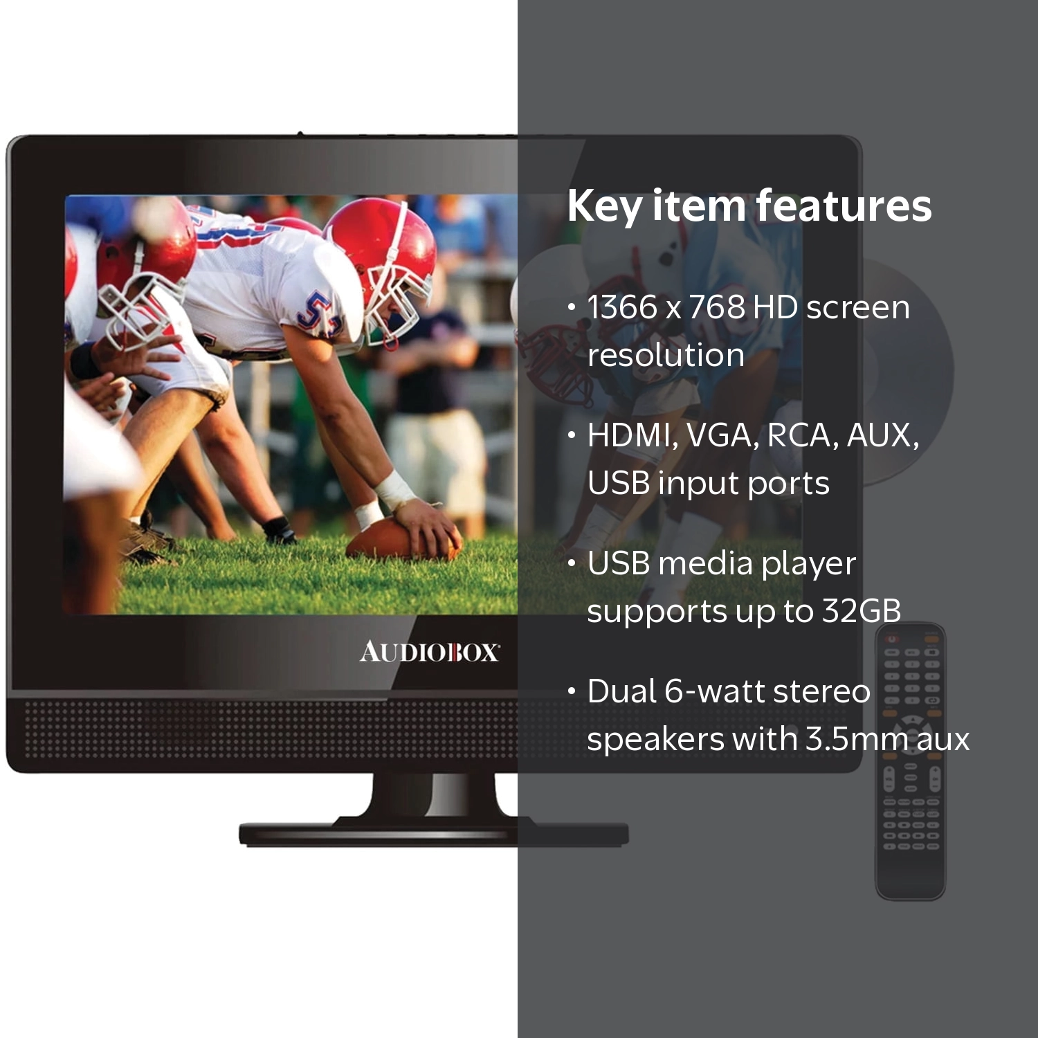 Audiobox 13-In. HD Portable TV/DVD Combo with Remote, Car Charger