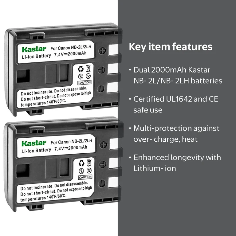 Kastar 2-Pack NB-2L Battery for Canon EOS Rebel XTi MVX Series