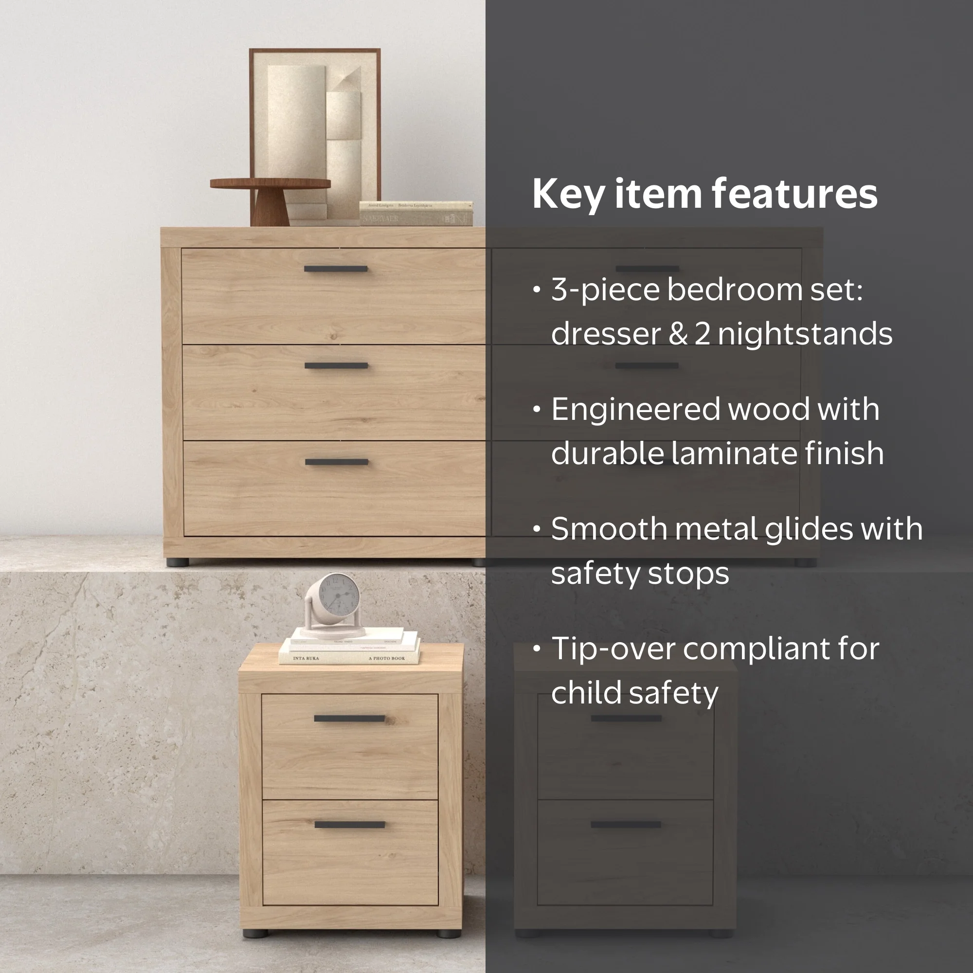 Tvilum Mira 3-Piece Bedroom Set - 6 Drawer Double Dresser And