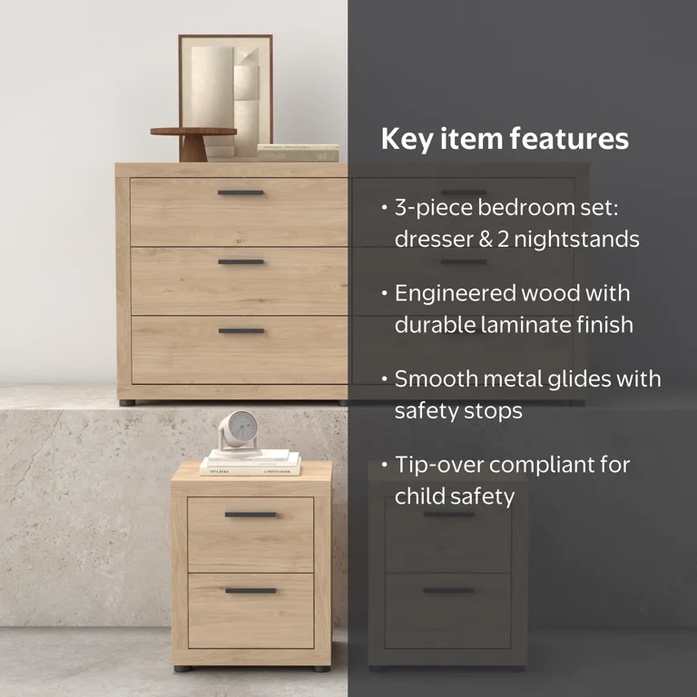 Tvilum Mira 3-Piece Bedroom Set - 6 Drawer Double Dresser And